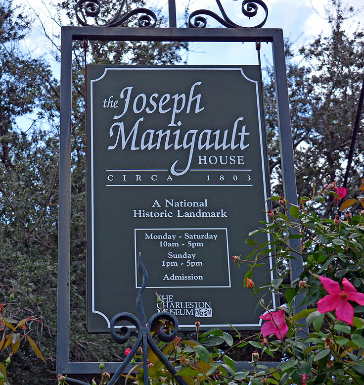 Joseph Manigault House sign in Charleston, SC