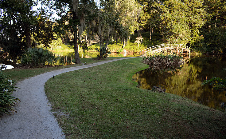 Path to a footbridge in Middleton Place Plantation in Charleston, SC