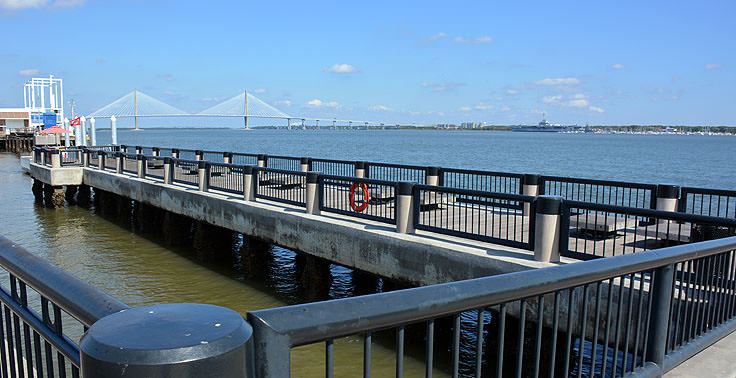 A view of the Ravenel bridge from Waterfront Park in Charleston, SC