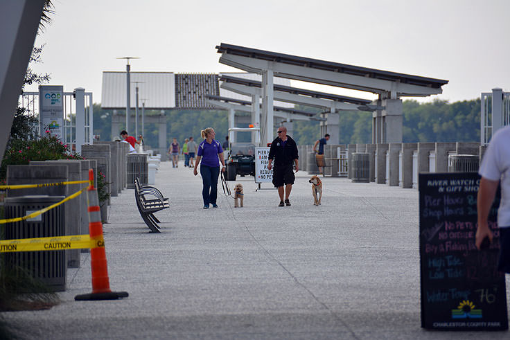 A concrete pier at Waterfront Memorial Park in Mt. Pleasant, SC