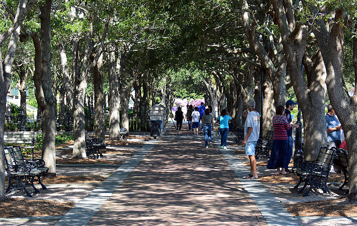 A brick walkway at Waterfront Park in Charleston, SC